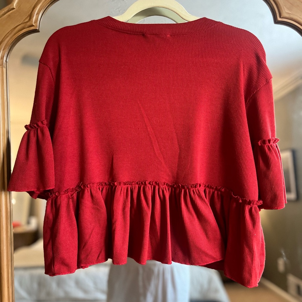 Altar'd State Crimson Ruffle Blouse - image 5